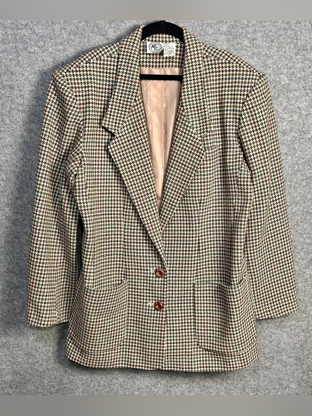 Modern Essentials Women’s 14 Wool Houndstooth Blazer Jacket Vintage Career Retro